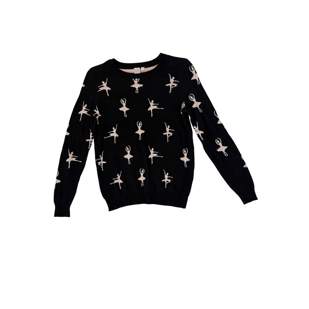 Twik Simons Black Pink Ballerina Knit Sweater Small Balletcore Crewneck P/S